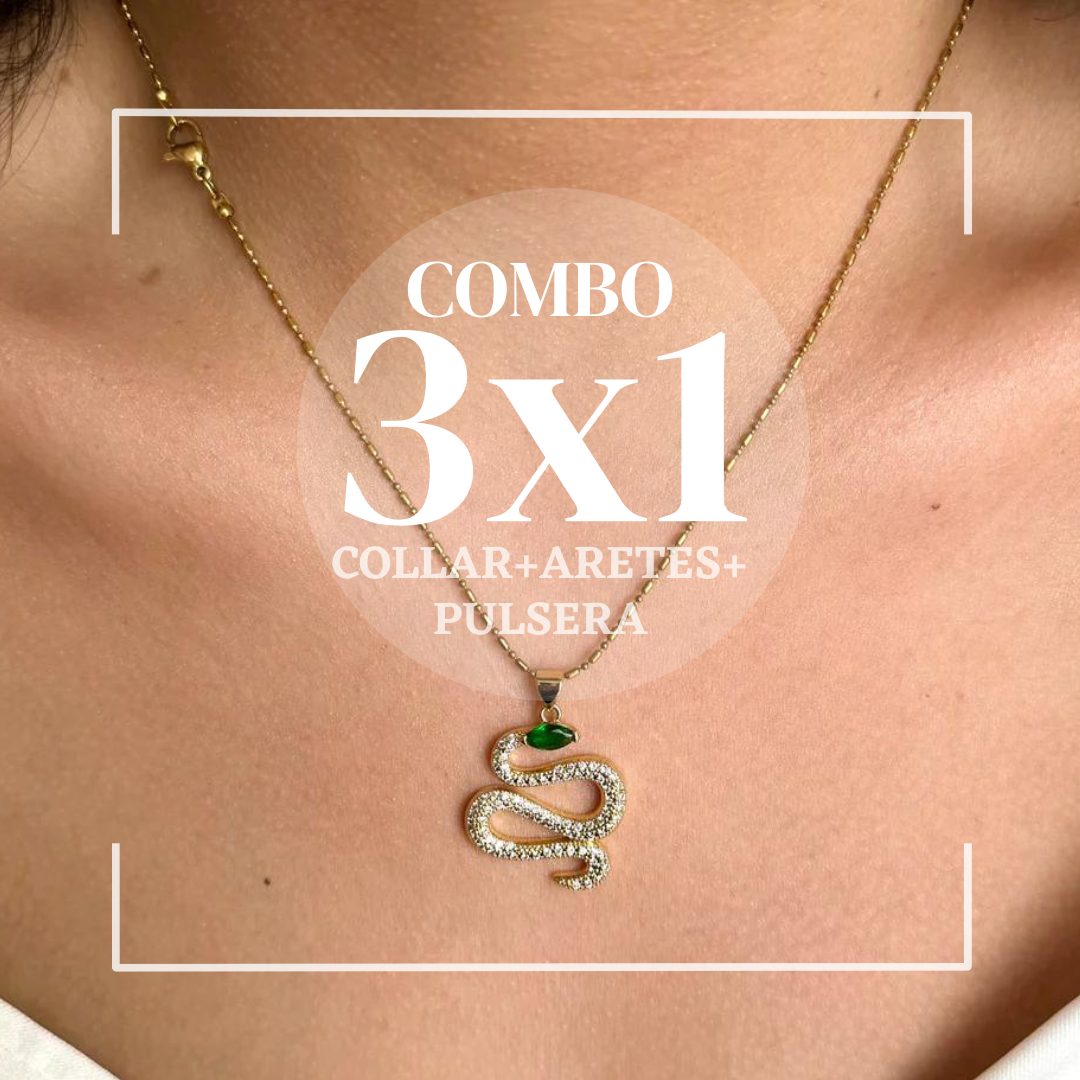 Combo 3 en 1 Collar Renacer (Serpiente) + 2 Pares de Aretes